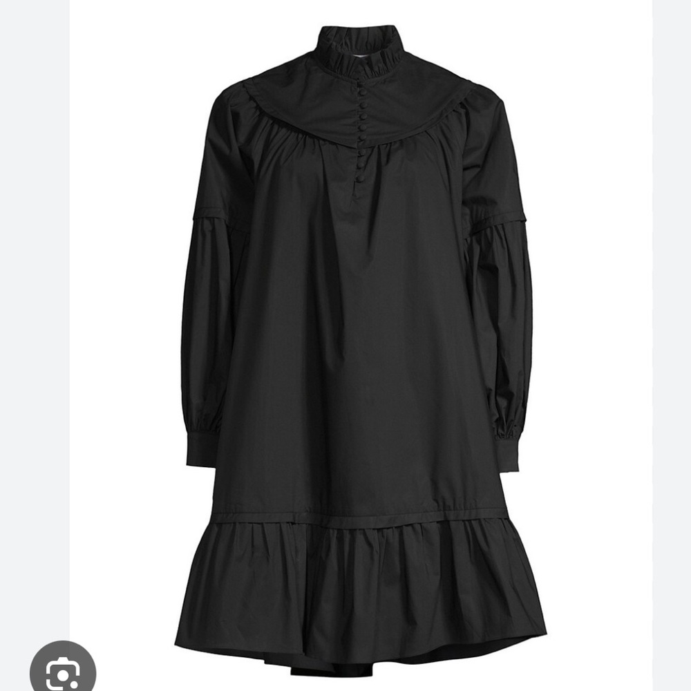 Harshman Fiona Dress Women Sm Black NWT Ruffle Mini Cotton Poplin Lantern Sleeve